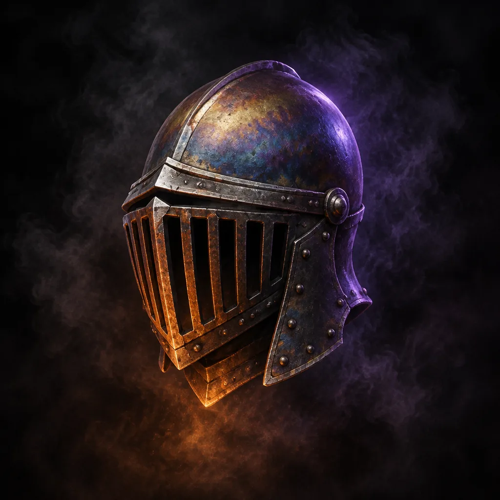 Helm besi berkisi tungku dengan kilau temper violet